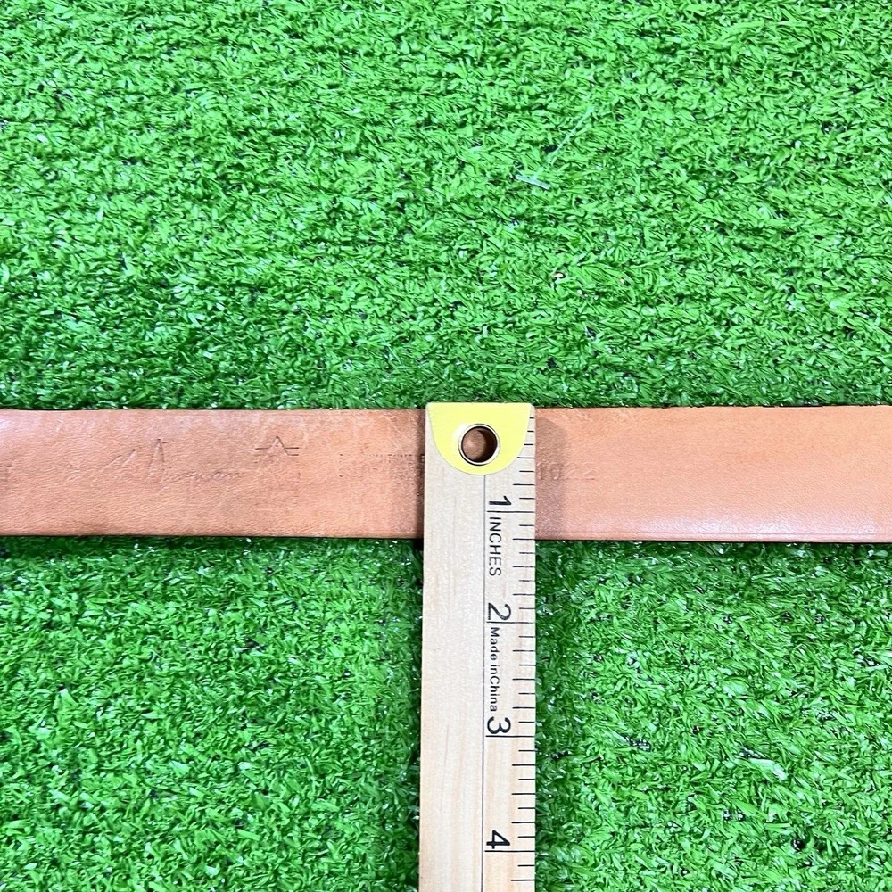 vintage Martin Dingman Calfskin Belt 44 Red‎ Brown Leather Silver Brass Buckle